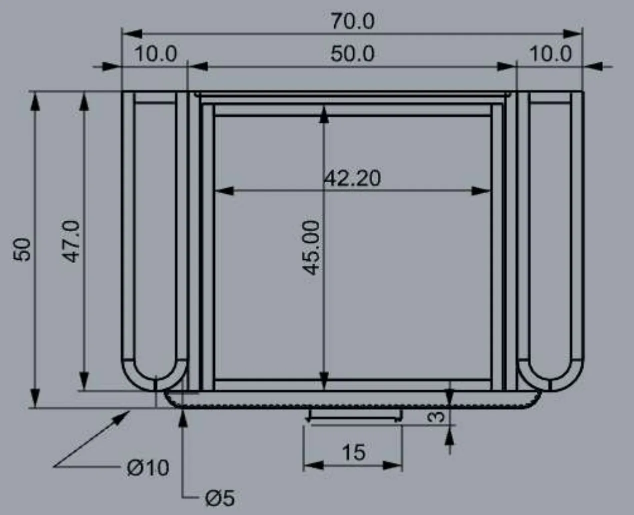 Plan section with radii and handle position